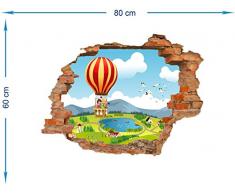 Adesivi Murali per bambini Made in Italy StickerDesign Adesivo Murale effetto Buco nel muro 3D Avventura in mongolfiera Decorativo Cameretta Bambini Adesivo Murale Disegni decorativi Wall Stickers decorativo Adesivi Murali Decorazione