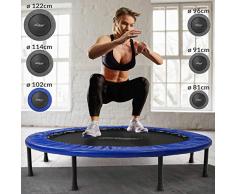 Physionics® Mini Trampolino - Diametro a Scelta (Ø 81, 91, 96, 102, 114, 122 cm), Piedini Antiscivolo, da Interno e Esterno - Tappeto Elastico, da Fitness, per Saltare (Ø 114 cm)
