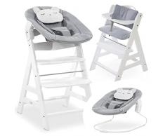 Hauck Seggiolone Pappa Alpha Plus con Sdraietta Neonati Powder Bunny - Seggiolone Legno Evolutivo con Sdraietta Dondolo Neonati e Cuscino - (Bianco)