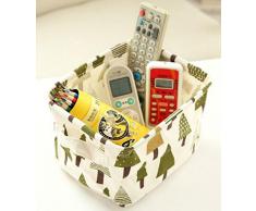 Westeng Cesto Contenitore in Tessuto Spesso di cotone, organizer a cubo da scrivania per cosmetici, giocattoli, piccoli oggetti, con motivo a cartone animato, Cotone lino (beige)