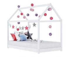 Tidyard Struttura Letto per Bambini a Doghe in Legno Massello di Pino Design con Tetto Bianco 80x160 cm,Giroletto Telaio Letto per Bambini Design con Tetto,Letto per Bambini con Doghe