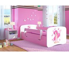 Bjird Letto per bambini singolo rosa 140x70 160x80 180x80 con sponda anticaduta con barriera con cassettone estraibile per ragazza - fata con le farfalline - 80 x 180 cm