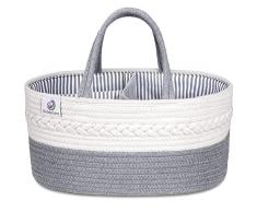 Cesta Portapannolini a 3 Scomparti (Grigio, Medio) – Organizer Fasciatoio per Neonati con Divisorio Rimovibile – Porta Pannolini, Salviette, Creme per il Cambio – Portaoggetti per Casa o da Viaggio