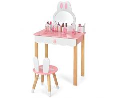COSTWAY 2-IN-1 Toeletta Trucco Bambina, Set Postazione Trucco con Sgabello e Specchio, Cassetti, 2 Organizzatori, Tavolo da Trucco per Bambini, 3+ Anni (Rosa)