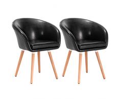 WOLTU® BH73sz-2 Poltroncina con Schienale Braccioli Sedia Sgabello Poltrona per Cameretta Cucina Sala d'attesa PU Gambe Legno Moderno Nero 2 Pezzi