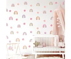 DECOWALL DSL-8059 Adesivi murali a pois e arcobaleni Decalcomania staccabile per bambini Nursery Camera da letto Soggiorno Art Baby Girl Color Circle Boho Pastel Decor