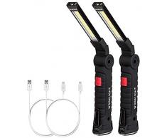 anna flowers 2X Lampade di Ispezione USB Ricaricabile LED da Lavoro Pieghevole Torcia con Magnetica Clip e Gancio per Auto/Campeggio/Home e di Emergenza Uso(27x4.5cm)
