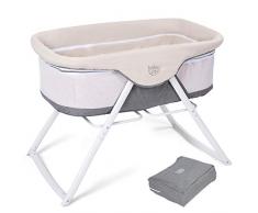GOPLUS Culla Neonato Fianco Letto, Pieghevole da Viaggio, Funzione a Dondolo, Materassino Lavabile, con Borsa per Trasporto, 0+Mesi, 91x56x70cm (Grigio)