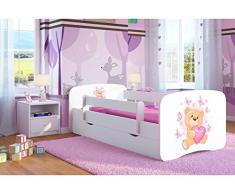Bjird Letto per bambini singolo bianco 140x70 160x80 180x80 con sponda anticaduta con barriera cassettone estraibile - orsetto con le farfalle - 80 x 180 cm