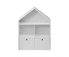 Rebecca Mobili Libreria Scaffale Bambini, Armadietto Cameretta Bimbo Bimba, Forma Casa, 2 Ripiani 2 Cassetti, Mdf Bianco - Misure: 97 x 72,5 x 30 cm (HxLxP) - Art. RE6730