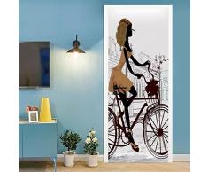 A.Monamour Adesivo Porta Autoadesiva 3D Ragazza Del Fumetto Sulla Bicicletta Sulla Via Di Parigi Vinile PVC Adesivi per Porte Interne Pellicola Adesiva Poster Sticker Murale Parete Carta da Parati