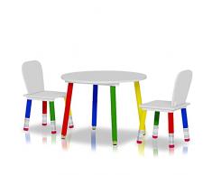 BAKAJI Set Tavolo con 2 Sedie Gioco per Bambini in Legno con Gambe a Forma di Matita Disegno Scuola