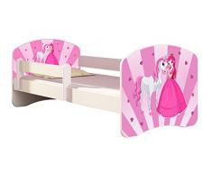 Letto per bambino Cameretta per bambino con materasso Cassetto ACMA II (08 La principessa con il pony, 140x70)