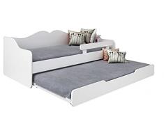 BDW - Letto per bambini con 2 reti e 2 materassi, 160 x 80 cm, colore bianco, per ragazze e ragazzi