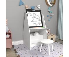 [en.casa] Set Mobili per Cameretta Composto di Scrivania con Lavagna, Sgabello, Contenitori e Scatola Pieghevole - Mobili a Misura di Bimbi - Bianco