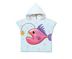 Chickwin Asciugamano Poncho Bambino, Cartone Animato Kids Accappatoio Microfibra Asciugatura da Bagno con Cappuccio Asciugatura Rapida per Spiaggia Bagno (60 * 80cm,Pesce Lanterna)