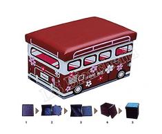 Puff contenitore poggiapiedi - Porta giocattoli per cameretta Bimbo Bimba - Sgabello con coperchio cm 48x33x33 - Autobus Love