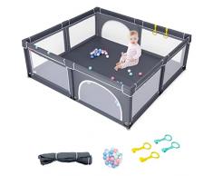 RELAX4LIFE Box Recinto per Bambini, Quadrata Robusta con Rete Traspirante, Centro di Attività per Bambini dai 6 Mesi ai 3 Anni, Palline 50 (206x185,5x65cm, Grigio Chiaro) (Nero, 206x185,5x68 cm)
