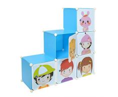 Armadio/Armadietto a muro per bambini a scomparti senza viti, cassa per gioccattoli con carini motivi, colore: blu