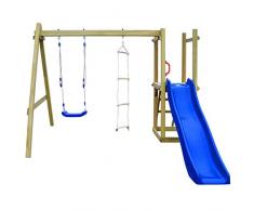mewmewcat Casa Giochi per Bambini con Scivolo Altalena Scala da Giardino Esterno in Legno Massello di Pino Impregnato FSC 242x237x175cm