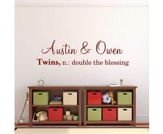 N/ A Double The Blessing Wall Decal, Decorazione personalizzata per camera da letto gemelli, scritta in vinile, personalizzabile