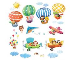 DECOWALL DAT-1406B1506B Mongonfiere con Animali e Biplani Adesivi da Parete Decorazioni Parete Stickers Murali Soggiorno Asilo Nido Camera da Letto per Bambini