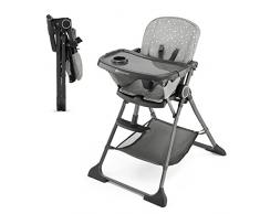 Kinderkraft FOLDEE Seggiolone Pappa, Portatile, Sedia bambini da tavolo, Pieghevole in dimensioni compatte, Schienale e poggiapiedi regolabile, con Vassoio e Cestello, Facile da pulire, Grigio