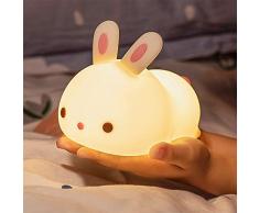 SENQIU Luce Notturna Bambini,Luce Notturna Led,Lampada Touch da Comodino per Camera da Letto Con Ricarica USB,Luce Notturna a Forma di Coniglio Carino Che Cambia Colore