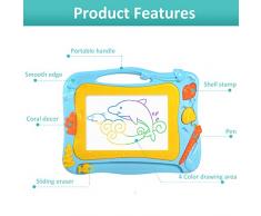 Lavagna Magnetica Colorato Magna Doodle Tavolo da Disegno Magnetico Scrivania per bambini con 2 Timbri Forma, Tema di Alto Mare