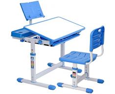 scrivania Bambini, banco Scuola per Bambini Regolabile in Altezza con Piano antiriflesso inclinabile in MDF,Leggio,Astuccio,cassetto estraibile, portapenne-Blu