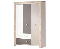 AVANTI TRENDSTORE - Katia - Armadio per Camera da Bambini/Neonati, in Legno Laminato di Colore Bianco Opaco/Quercia San Remo Chiara. Dimensioni Lap 130x188x42 cm