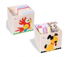 SITAKE 2 PCS Scatola Pieghevole Organizer Giocattoli - Toy Chest Portatutto - Contenitore Giochi Bambini - Scatola Portagiochi Bambini (33 x 33 x 33 cm, Cane e Pappagallo)