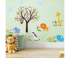 TOARTI 72 Pezzi Albero e Animali Adesivi Murali,Adesivi da Parete Animali Bosco per Camera da Letto,DIY Rimovibili Foresta Animali Adesivo Murale per Camera Bambini Asilo Nido Soggiorno Decorazioni