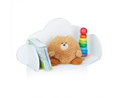 Relaxdays Mensola da Parete a Nuvola, Scaffale Pensile per Cameretta Bambini, MDF, Deco, HxLxP 31,5 x 60 x 21 cm, Bianco