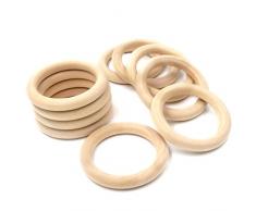 Coskiss Bambino di dentizione 10Pcs di legno di legno anello 1,96 pollici Diametro esterno (50mm), anelli di dentizione, anello Lanciare giochi e altro ancora (in legno di colore 10pcs)