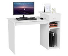 Yaheetech Scrivania Bianca Computer Fisso Porta PC Moderna con Cassetto Mensola Ripiano 112 x 50 x 82 cm da Ufficio Cameretta Studio