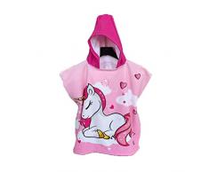 Chickwin Asciugamano Poncho Bambino, Cartone Animato Kids Accappatoio Microfibra Asciugatura da Bagno con Cappuccio Asciugatura Rapida per Spiaggia Bagno (60x120cm,Unicorno rosa)