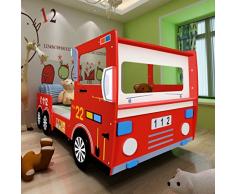 Festnight Struttura Letto/Lettino in legno per Bambini Macchina/Camion dei Pompieri 200x90 cm Rosso