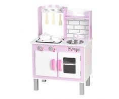 HOMCOM Cucina Giocattolo per Bambini 3+ Anni con 5 Accessori Inclusi, Gioco con Suoni Realistici, Armadietto, 55x30x80cm, Rosa