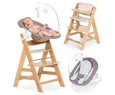 Hauck Alpha Plus newborn Set Deluxe - Seggiolone Legno Evolutivo dalla Nascita, con Sdraietta Dondolo Neonati Reclinabile e Cuscino - (Naturale)