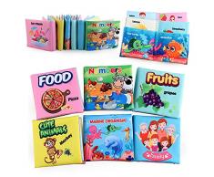 Koo-dib Libri Per Neonati Libro Sensorialelibro Stoffa Morbido Neonati Libro Neonato Libro Sensoriale Libri Morbidi Neonati Primi Mesi Quiet Book Libri Stoffa Giochi Bagnetto Neonato 6 Mesi(6 Libri)