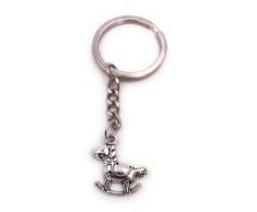 H-Customs Metallo dArgento del Pendente dellanello Chiave del Cavallo a Dondolo