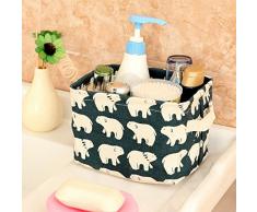 Westeng, cesto contenitore in tessuto spesso di cotone, organizer a cubo da scrivania per cosmetici, giocattoli, piccoli oggetti, con motivo a cartone animato, Cotone lino, Blue, medium