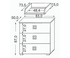 Como, cassetiera in legno con fasciatoio rimovibile per la cameretta bambini COMO 06. Misure: 83cm x 73,50cm x 92cm altezza.