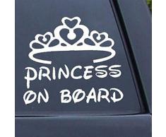 Adesivi per auto, motivo principessa a bordo, scritta Lovely Princess on Board per finestrino del bambino - bianco