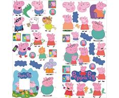 INFANS Adesivi murali Peppa Pig per Camera da Letto per Ragazzi e Ragazze Adesivi murali Decalcomania per Auto da Parati 70cm x 35cm x 2 Fogli