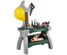Theo Klein 8604 Banco da lavoro Bosch Junior I Include copricapo protettivo, morsa, utensili, assicelle, chiodi, viti e dadi I Giocattoli per bambini dai 2 anni in su