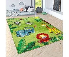 Paco Home Tappeto per Bambini Pelo Corto Giungla con Animali Verde, Dimensione:80x150 cm