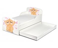 Letto Lettino Per Bambini In Legno Cassetto Cassettone e Materasso Magnifiche Stampe Dimensioni 140x70 Motivo Amare Gli Due Orsacchiotti Amico Orso Animale Coccoloso
