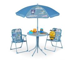 Relaxdays Tavolo Bambini con Ombrellone, Set con 2 Sedie, da Campeggio & Giardino, Tavolino Picnic, con Animali